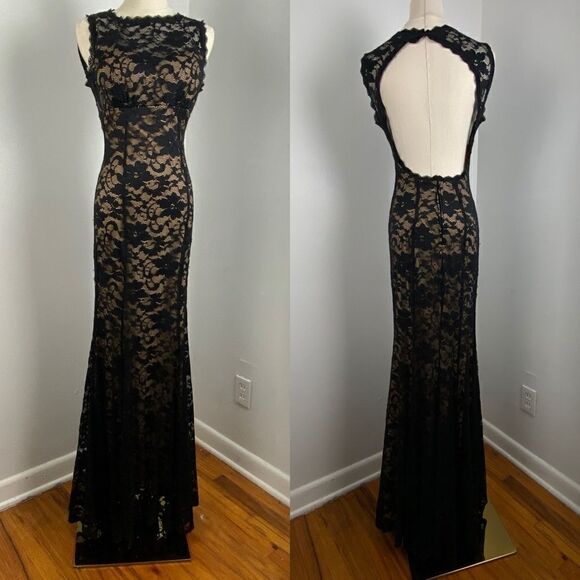 Vintage Deb Y2K Black Lace Maxi Dress Bodycon Grunge Whimsigoth Wedding Size 5/6 - Picture 1 of 15